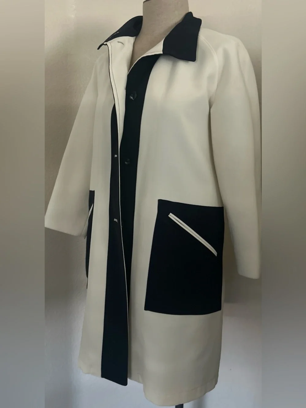 Contrast Trim Cream and Blue Long Trench Coat